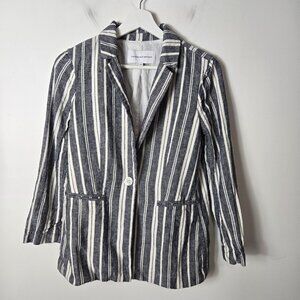 Cupcakes And Cashmere Size 4 Maestro Linen Blend Striped Blazer in Ink